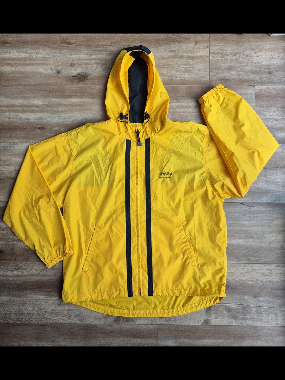 Ralph Lauren Chaps Yellow Windbreaker Jacket with Black Trim